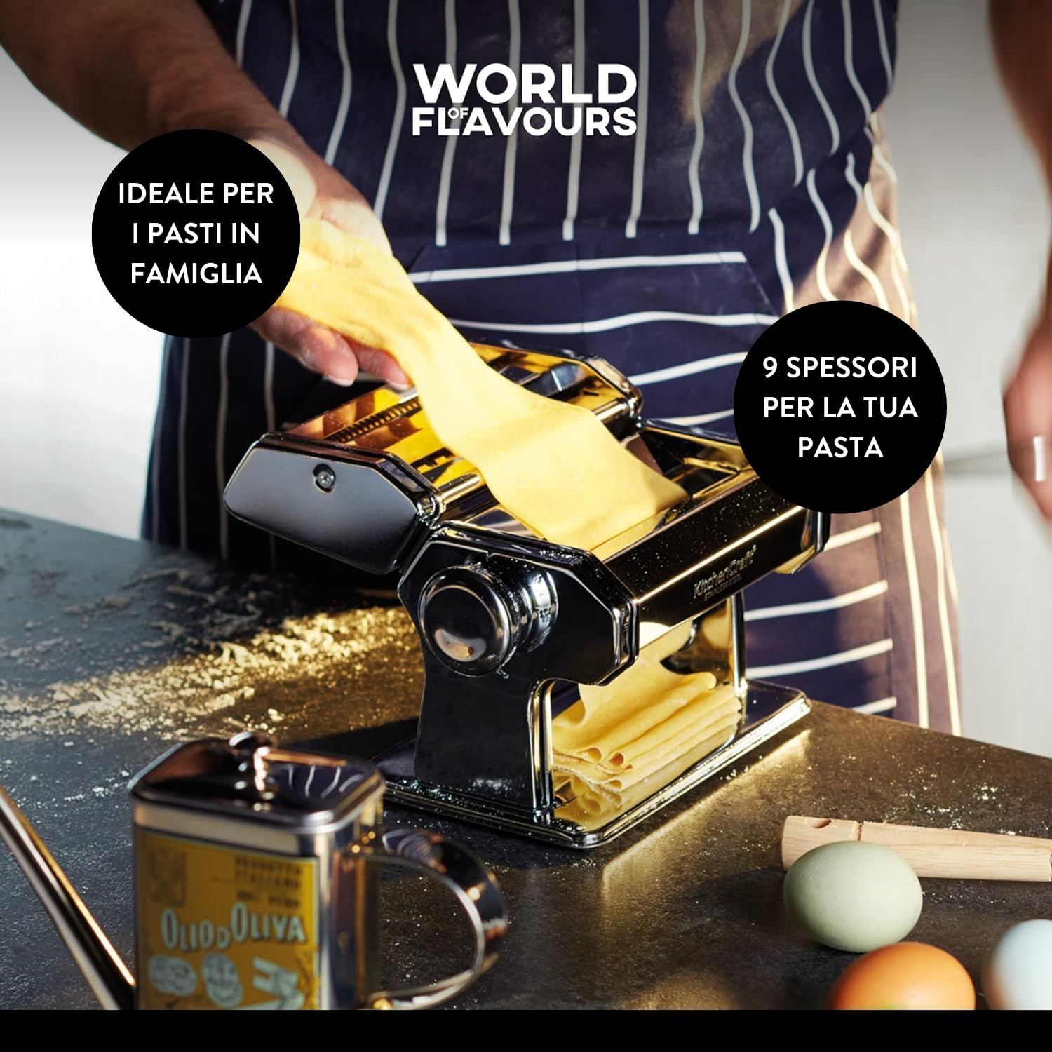 KitchenCraft World of Flavours Macchina per Pasta Acciaio Inossidabile Argento