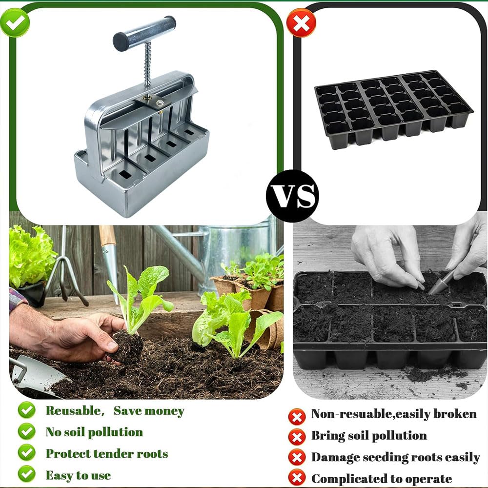 Bloccatore di Terreno 8 Celle,Soil Blocker de 4.5 * 4.5 CM-Accessorio per la Semina-Soil Blocker Acciaio Per Giardini,Vivai, Semina e Trapianto di Piantine