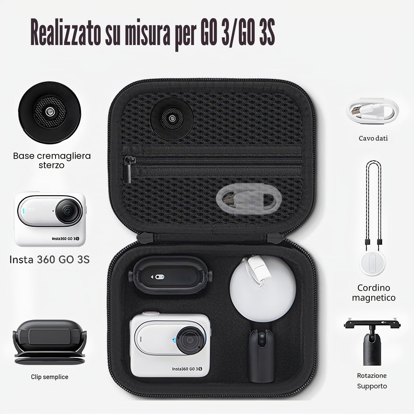 Custodia per Insta 360 GO 3S/GO3, Organizzatore Accessori, Mini Protective Storage Clutch Bag, Nero, Classico