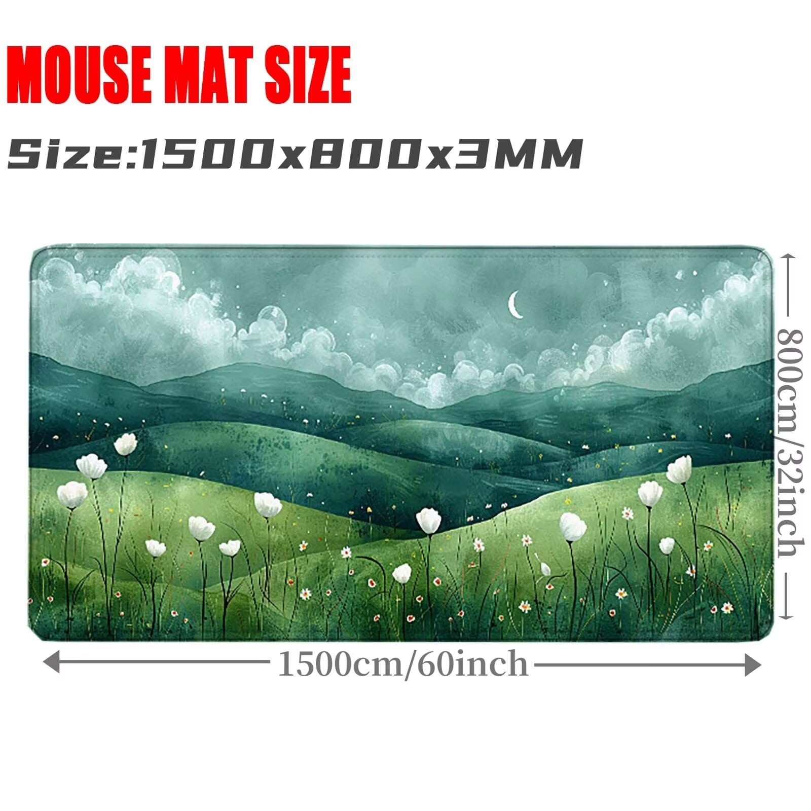 Verde Alfombrilla Ratón Paisaje Alfombrilla Gaming XXL (1500 x 800 x 3 mm), Impermeable Mouse Pad con Bordes Cosidos Tapete Escritorio con Base de Goma Antideslizante para Gaming, Oficina -zzg2505R3