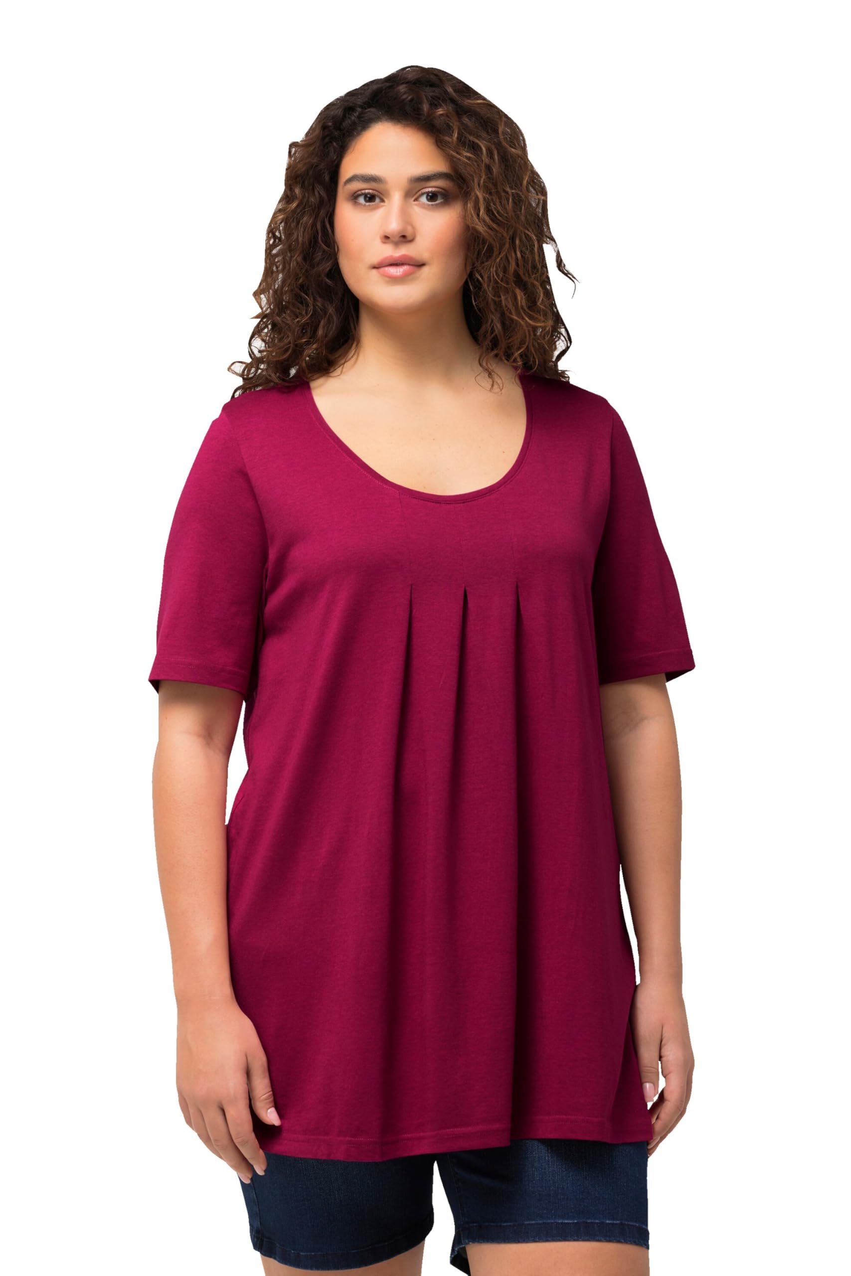 Ulla Popken Women's T-Shirt, A-Linie, Rundhals, Halbarm, Zier Falten Opacity, Dark Lilac, 58