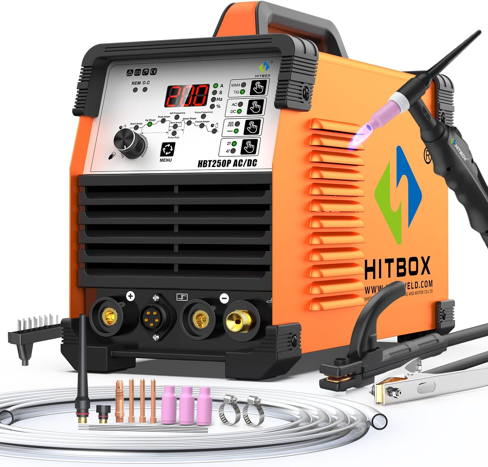 200A Aluminium TIG Welder AC/DC, Digital Inverter TIG Welding Machine with Pulse & Square Wave, Professional TIG Welder (HBT250P AC/DC)