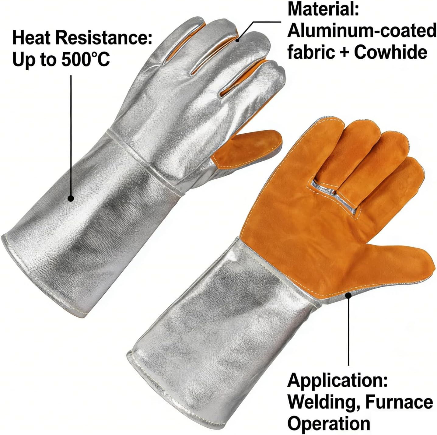 Aluminized Leather Heat Resistant Gloves – Heavy Duty Pottery Kiln Gloves for Ceramic Firing, High Temperature Handling, and Studio Safety