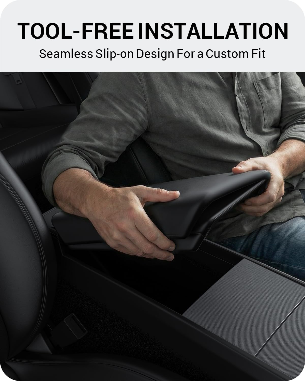 BASENOR Center Console Armrest Cover for 2025 2026 Tesla Model Y Juniper Tesla Model 3 Highland Non-Slip TPU [No Logo] Pet Scratch Resistant Accessories Black (Standard/Premium/Performance)