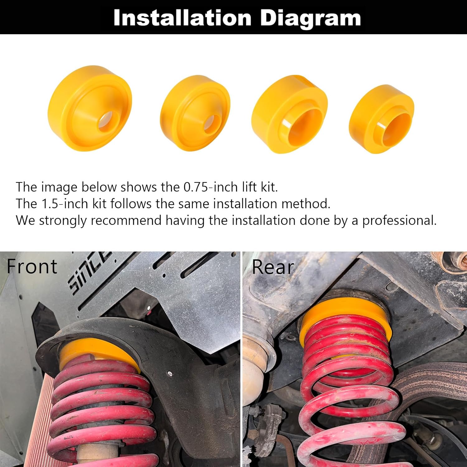 Hooke Road JK 1.5" Spacer Leveling Lift Kit Compatible with 2007-2018 Jeep Wrangler JK & Unlimited 2/4 Doors, Front & Rear Suspension Bump Stop Extensions Spacers - 4 PCS