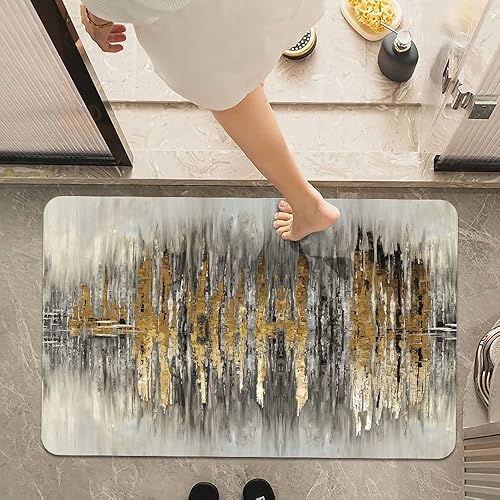 Miniatura 7 de ZHUZHISHAN Alfombra de baño, color gris y dorado, antideslizante, de secado rápido, súper absorbente, delgada, para debajo de la puerta, fácil de
