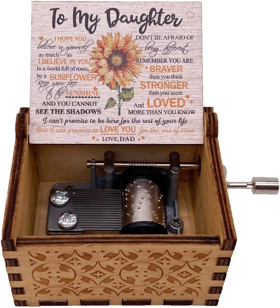 Hand Crank Music Box Families Gifts Painted Cover Mini Musical Box,Play You're My Sunshine (to Daughter from Dad 2)