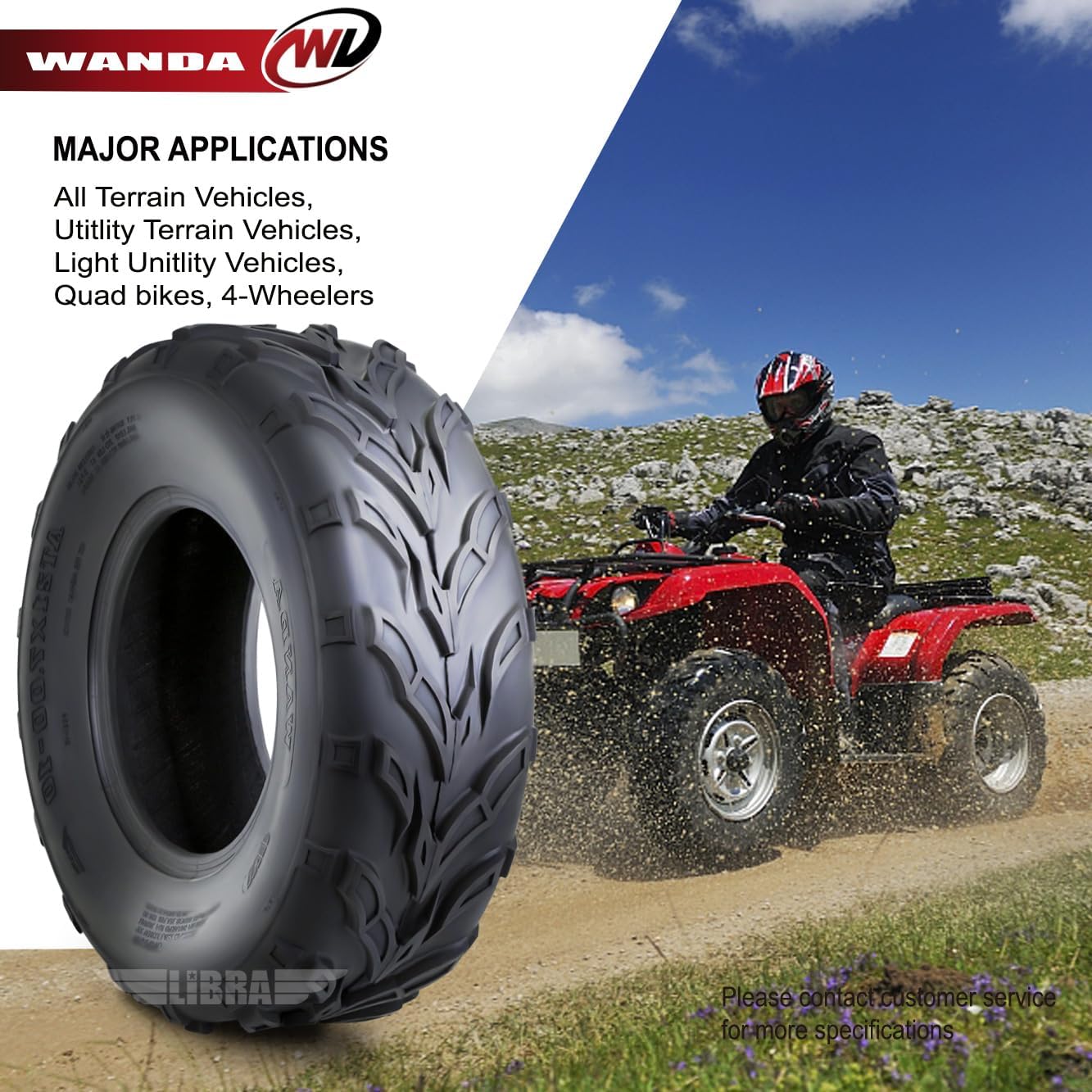 WANDA Set of 2 Sport ATV Tires 22x7-10 fit for Honda TRX 250EX 300EX 400EX 450R front
