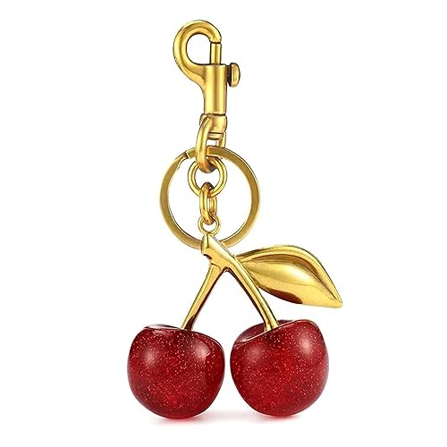 Lmuwecno Luxurious 18K Gold Plated Cherry Bag Charm, Cherry Keychain