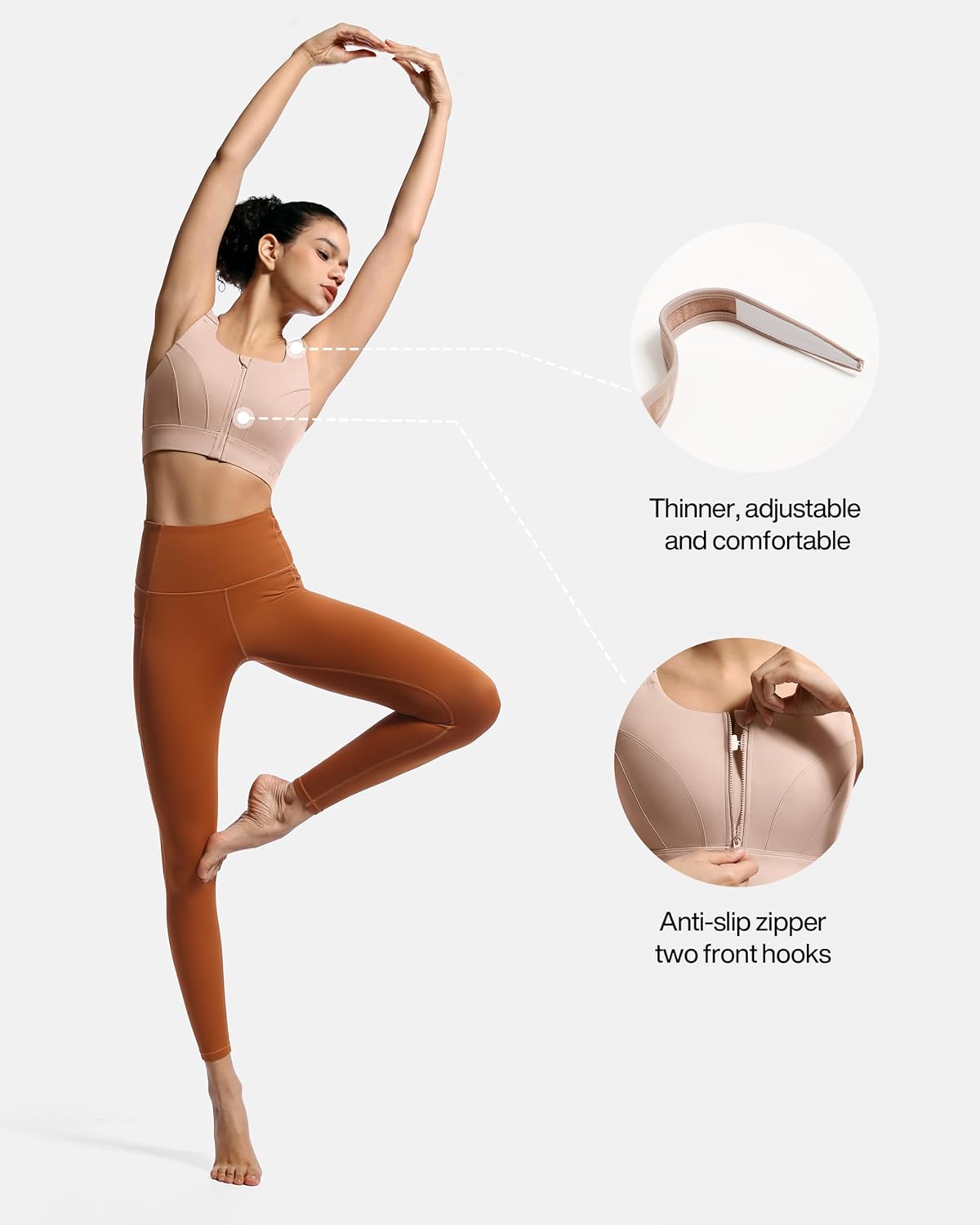 Adjustable High Impact Sports Bras for Women Zip Front Full Coverage and Lift Padded Compression Tops - Image 3