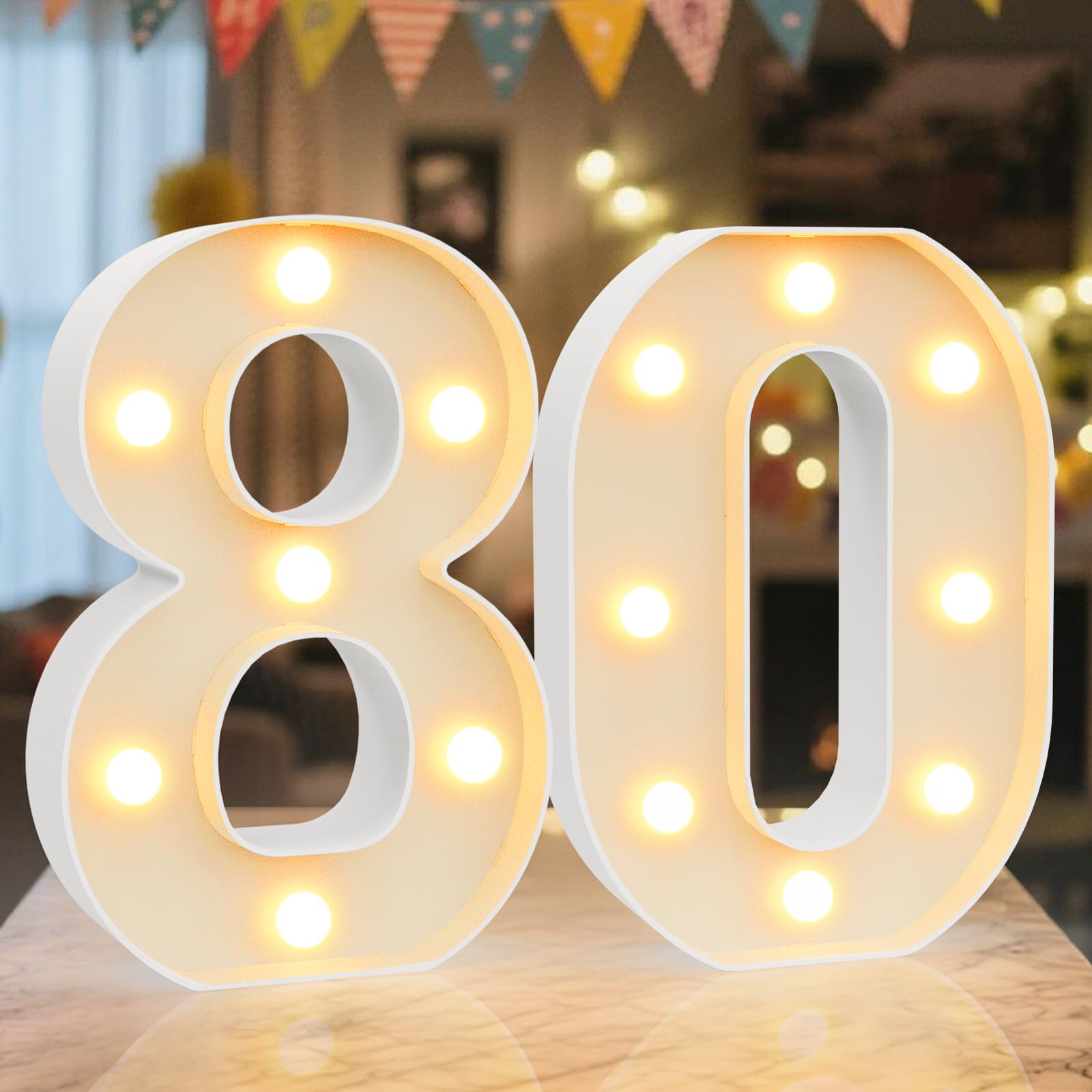 Lampada a LED con Numeri Illuminati 80, Numeri Luminosi Caldi e Freddi per Decorazione di Compleanno Felice, Decorazione per Feste, Decorazione per Matrimonio, a Batteria, Decorazione per Scrivania o