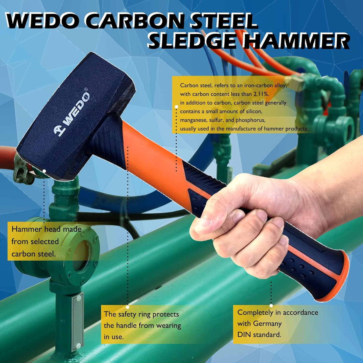 WEDO Sledge Hammer - 1250g,High Carbon Steel,Anti-Slip Handle,Drilling Hammer for Construction,Gardening,Yard Work