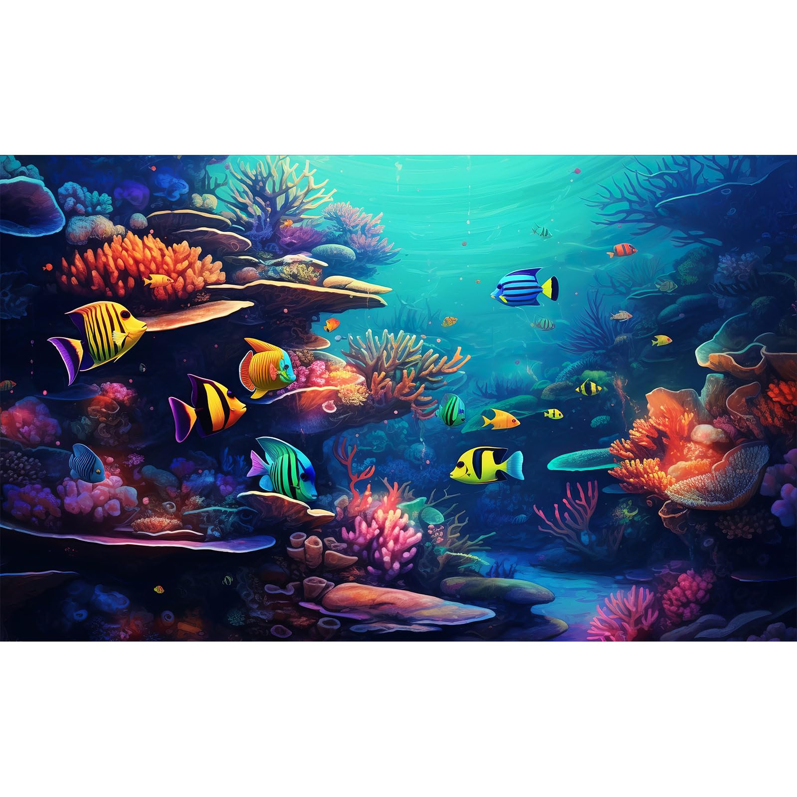 Underwater Aquarium Background Vibrant Coral Reef and Tropical Fish Terrarium Background Deep Ocean Aquatic Marine Plants Fish Tank Backdrop Poster Wallpaper Decorations Vinyl 72x24in