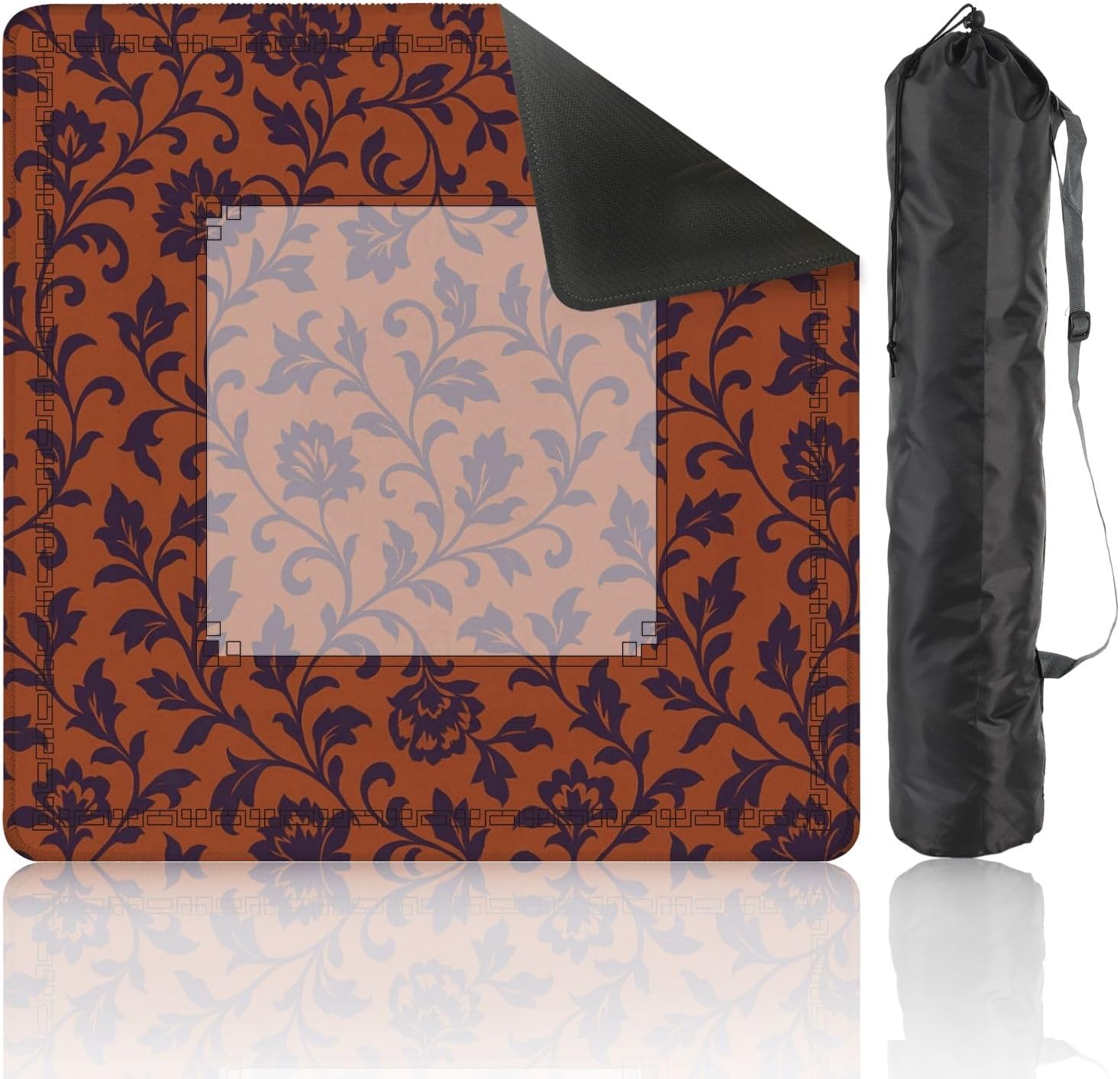 Mahjong Mat for Table Hand Drawn Batik Seamless Boho Floral Block Print 31.5" x 31.5" Non-Slip Noise-Reducing Game Mat Premium Mahjong Accessories for Poker Dominoes Board Games