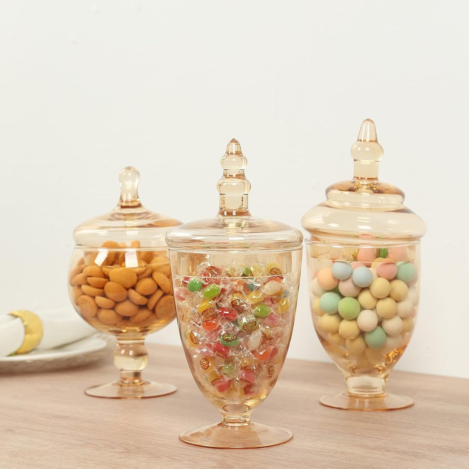 Balsa Circle 3 pcs Amber Gold Trim Glass Apothecary Jars with Lids - Wedding Party Event Candy Gift Pack Decorations Supplies