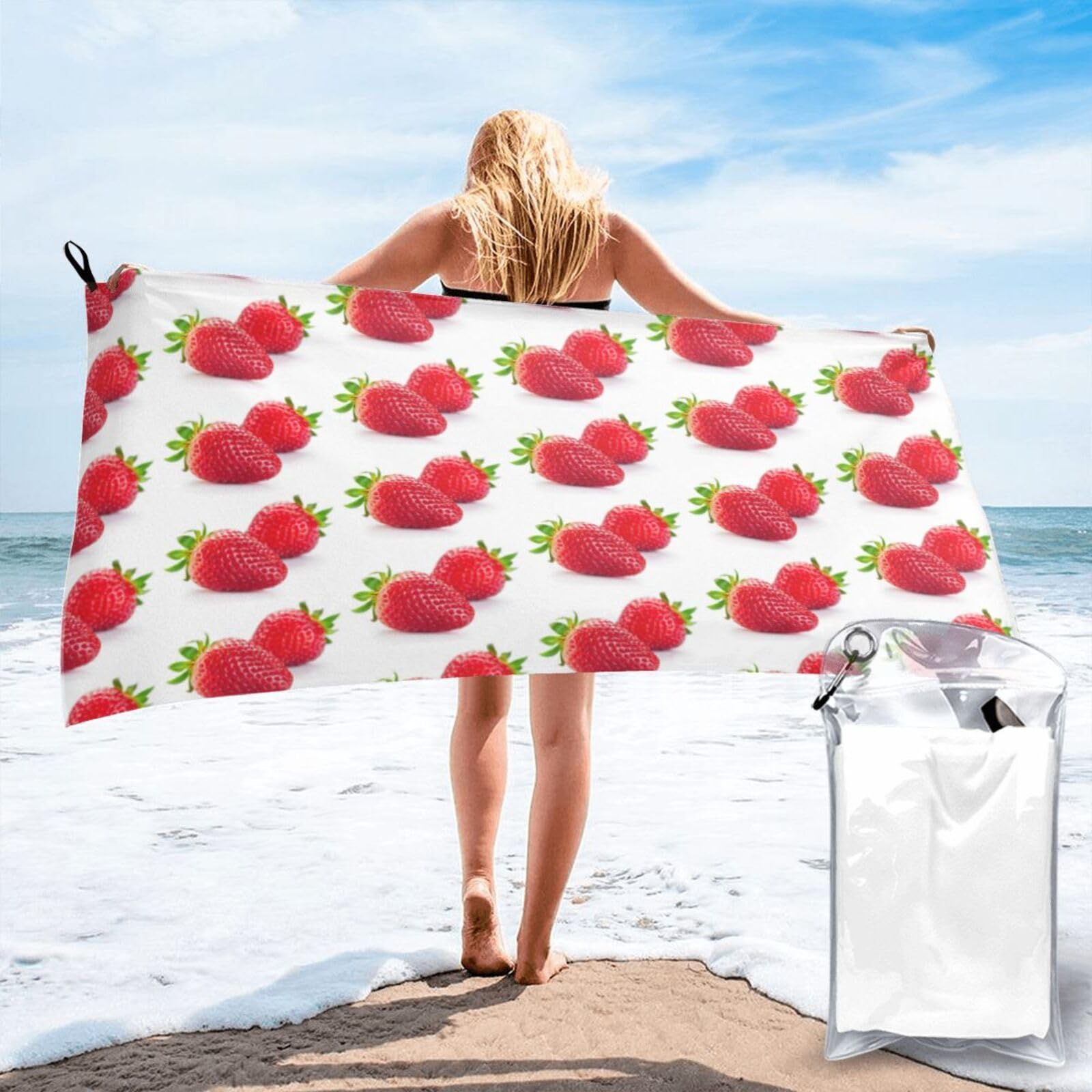 ENGhjes Strawberry Print Camping Towel Fast Drying Bath Beach Shower Wrap For Gym Camping Vacation Adults Portable Gift