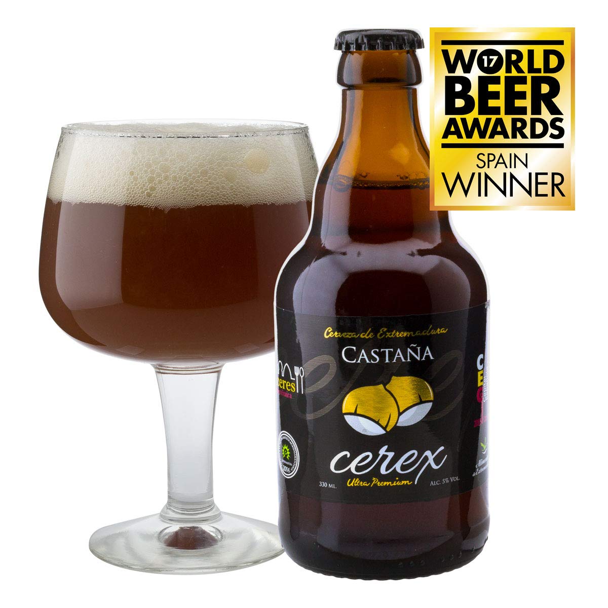 CEREX - Pack 12 cervezas artesanales Cerex 33 cl. - 2 Pilsen, 2 Ibérica de Bellota, 2 Castaña, 2 Cereza, 2 Andares, 2 Frambuesa - Mejor Cerveza Artesanal de España Premios"World Beer Awards 2017"