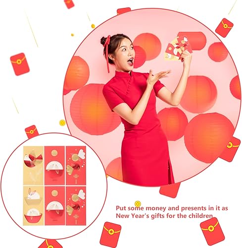 Miniatura 5 de ABOOFAN Sobres rojos de año nuevo chino: 12 unidades 2023 Año del conejo Paquete rojo Lucky Money Pockets Hong Bao Gift Money Sobres Feng Shui