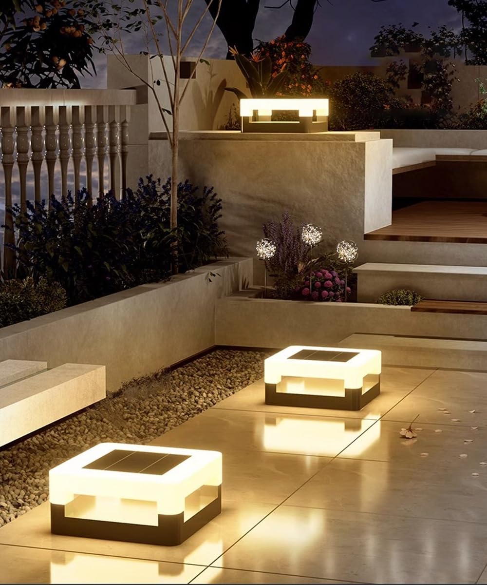 Luci a Colonna a LED solari, Lampada da Esterno a Colonna, Illuminazione da Esterno per Esterni, Lampada da palo, IP65 Impermeabile, Luce a Colonna per Recinzione e Patio, Luce Solare per tettoia