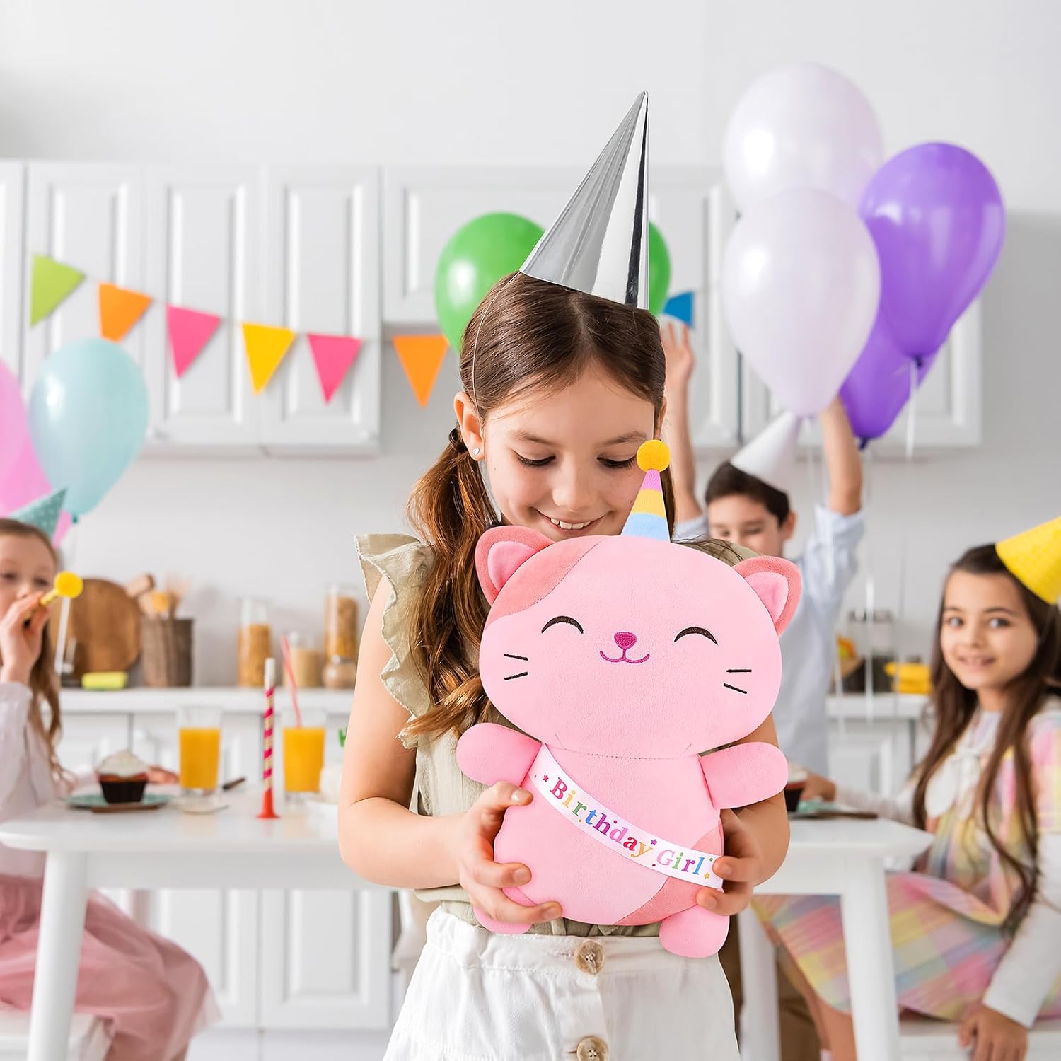 Achwishap Cat Stuffed Animal,Birthday Girls Cat Plush,14” Cats Plush Toys,Cute Plushies Birthday Gifts for Girls,Kawaii Kitten Plushie Huggging Pillow,Cuddly Animal Body Pillow for Kids Adults,Pink