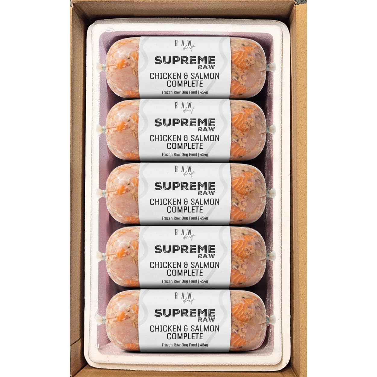 RAW DIRECT Supreme Raw Frozen BARF Dog Food - 454g Rolls - Variety Flavours – Box of 10, 20, 30 Rolls - Premium Natural Barf Diet - High-Protein, Grain-Free & Nutrient-Rich (10, CHICKEN & SALMON) — image 1