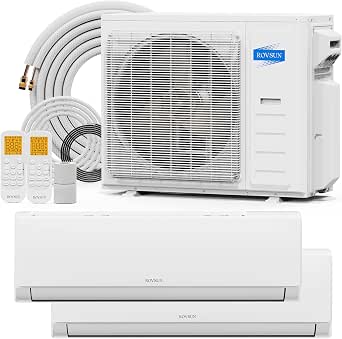 ROVSUN 2 Zone 38000 BTU Mini Split AC/Heating System, 20 SEER2 Dual Zone Ductless Wall Mounted Air Conditioner with Pre-Charged Condenser, Heat Pump & 25Ft Line Set