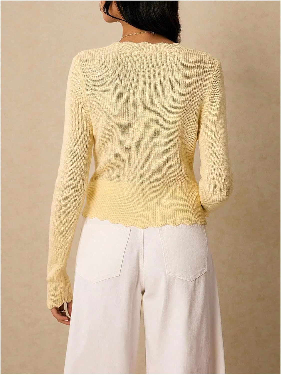 OYOANGLE Women's Button Down Cardigan Long Sleeve V Neck Knit Sweater Fall Outfits - Image 3