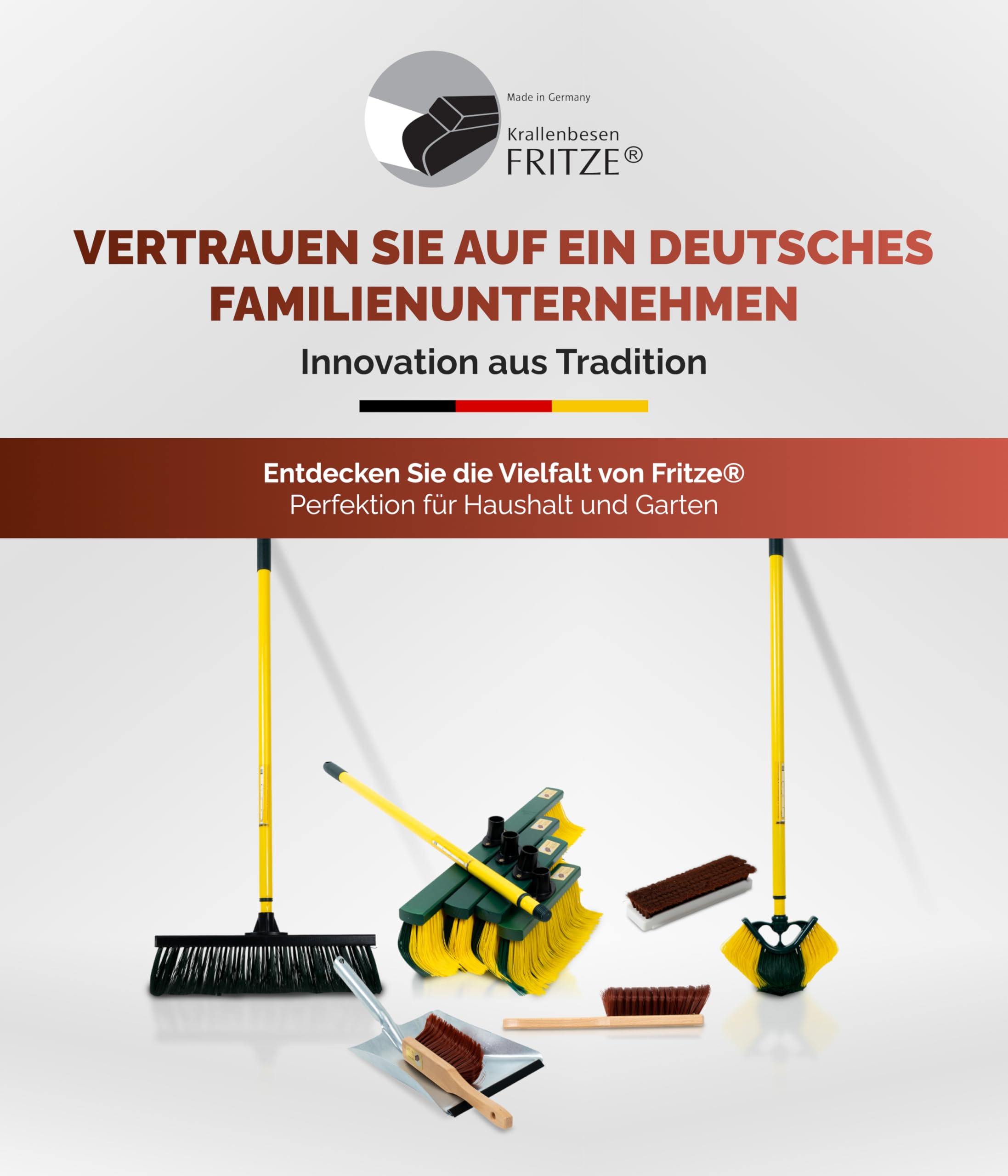 FRITZE® Teleskopstiel Gelb (80–140 cm) – Stabiler Besenstiel aus Metall mit Drehkappe und Aufhängeloch – Längenverstellbar für Krallenbesen und Zubehör – Für Haus und Garten