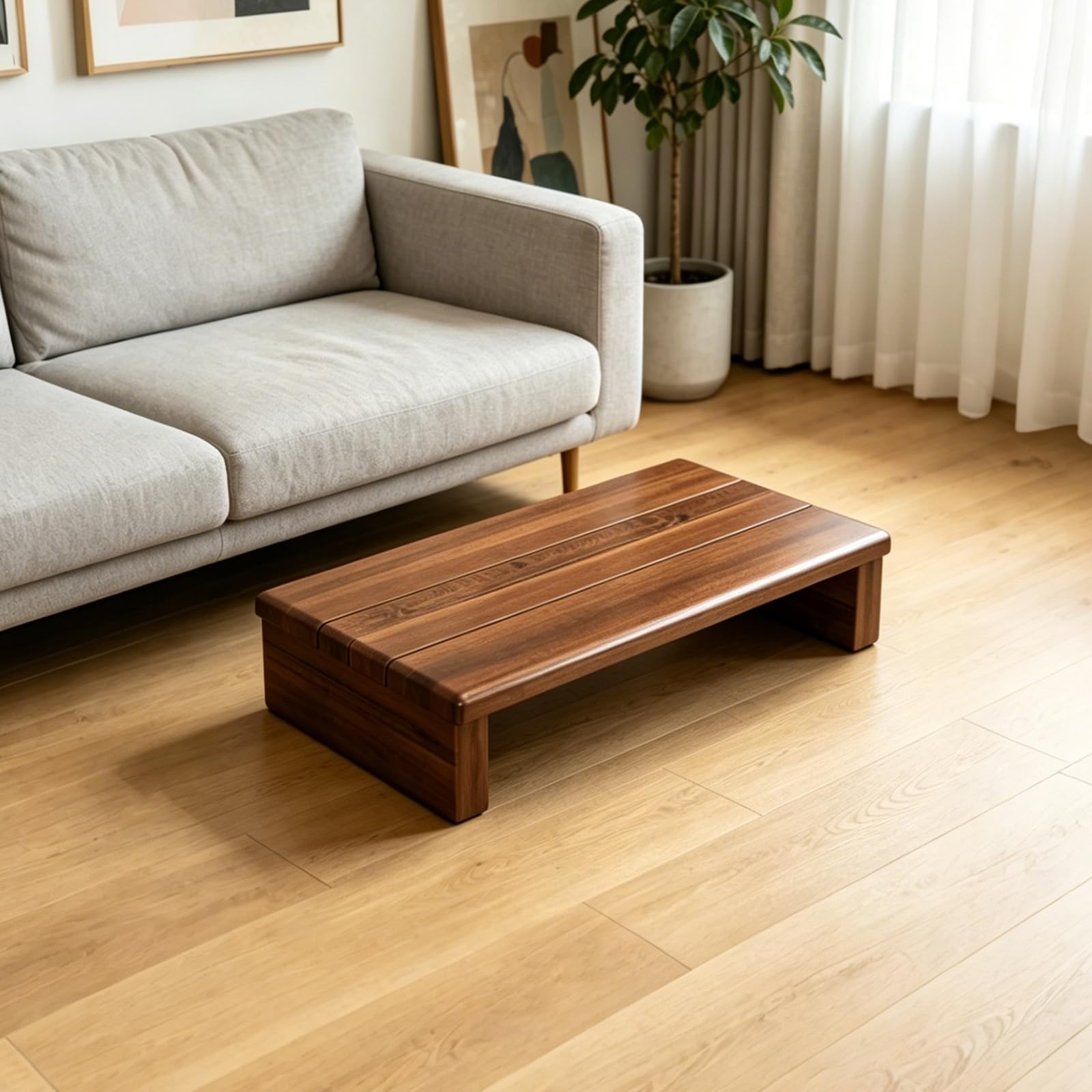 taburetes de Escalera portátiles, Base Antideslizante, no Requiere Montaje, reposapiés Largo, Taburete Madera Maciza, Madera para Interiores[Marrón sin Panel Frontal 40×30×15cm]