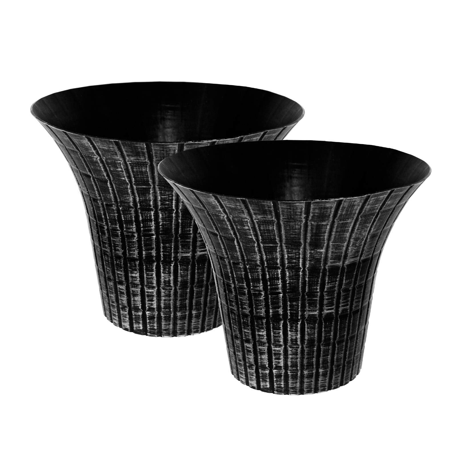Elegance Flared Style Indoor & Outdoor Plastic Planter - Distressed White, Set of 2 Pots - 30.5cm (H) x 36cm (Dia).