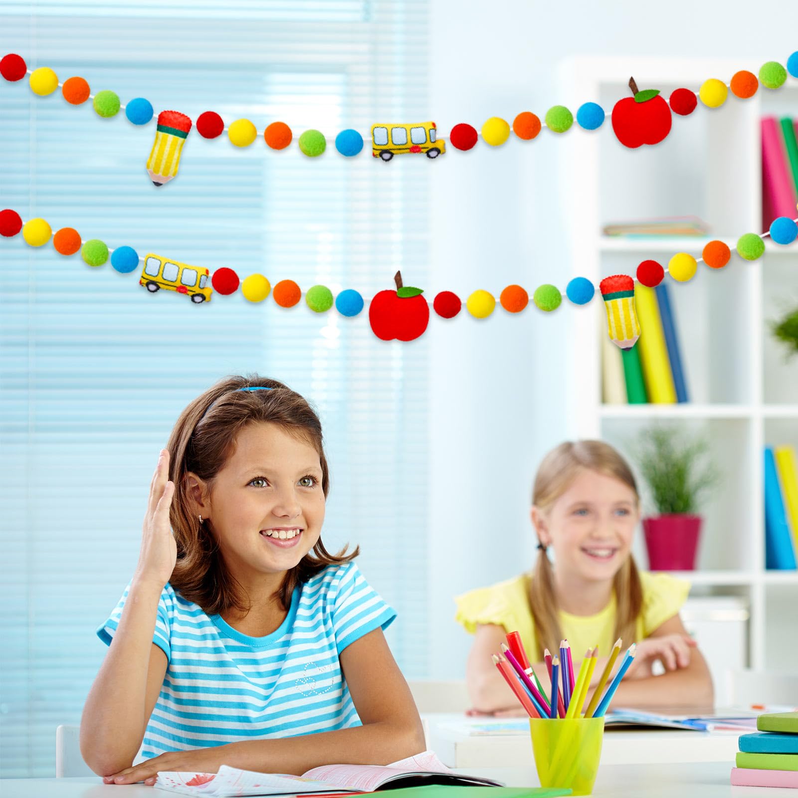 Back To School Felt Banner 8.2ft Back To - Felt Ball & Pencil Garland ...