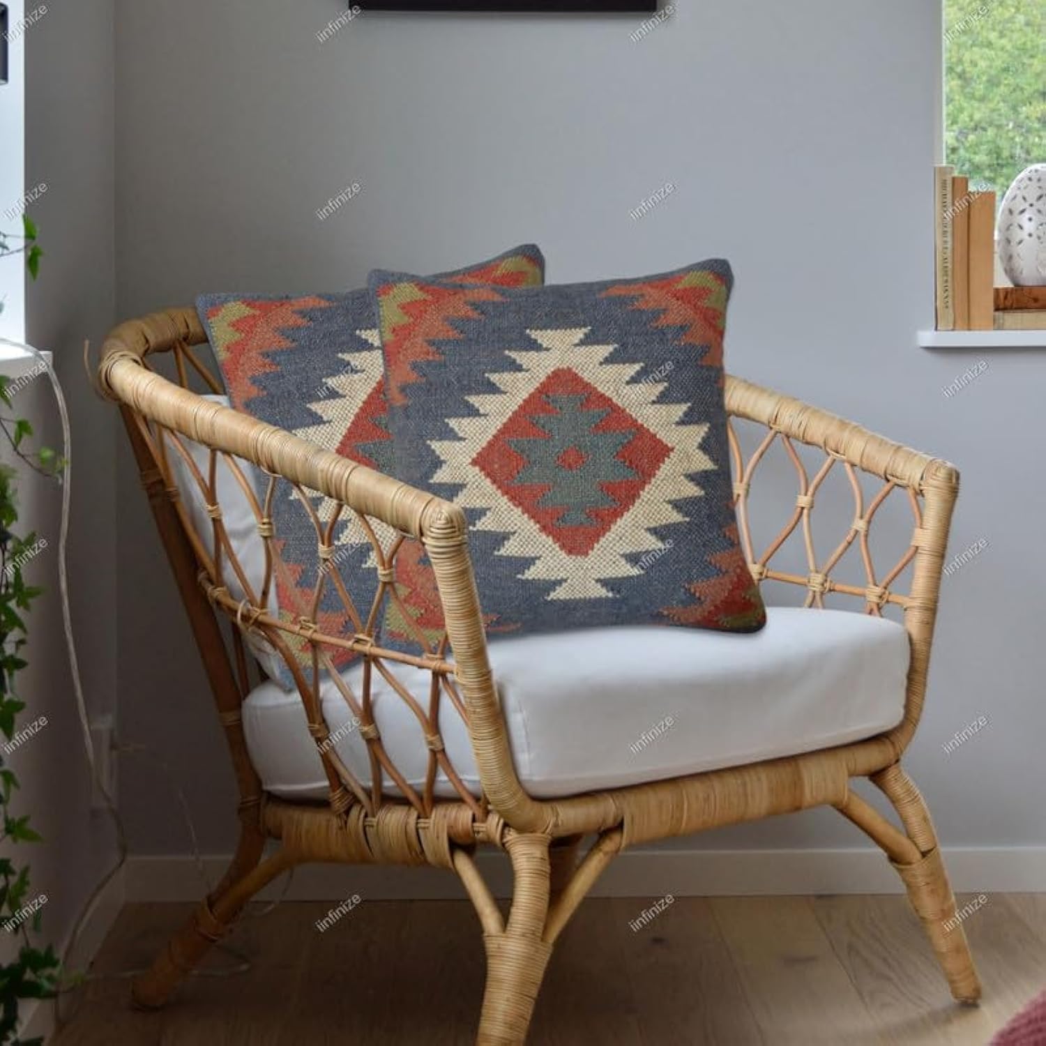 Housse de coussin Kilim en laine et jute faite main | Duo d'artisanat indien durable 46cm