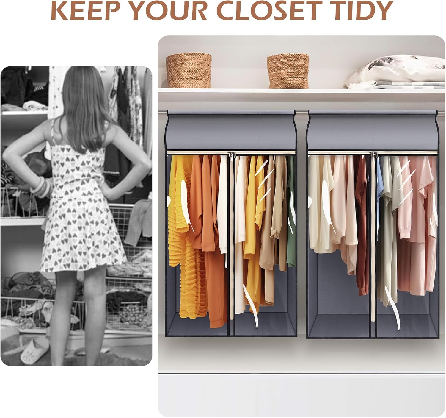 MISSLO 43" Hanging Garment Bags for Hanging Clothes Fully Enclosed Coat Bags for Closet Storage Clothes Cover with Large Clear Window and 3 Zippers (Rack not included), 2 Packs - Image 6