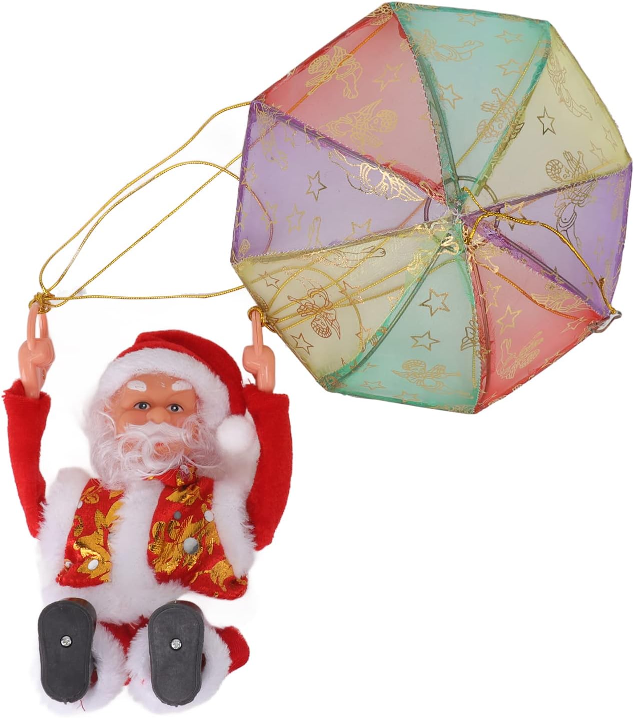 Parachute Toys, Cute Shape Hanging Outdoor Christmas Decorations Electric Singing and Dancing Battery Powered Christmas Ornaments for Window Doors Trees (Somersault)