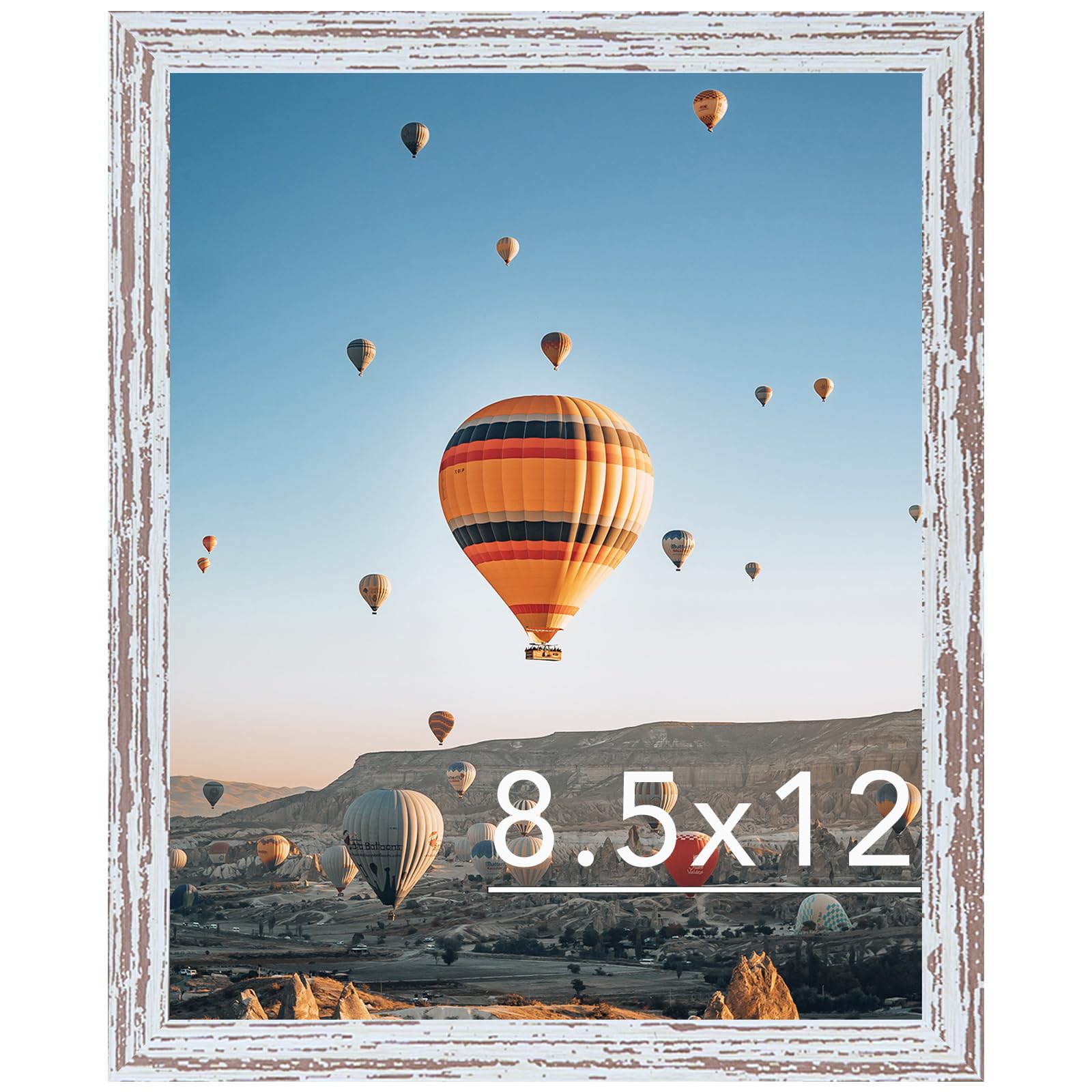 8.5x12 Picture Frame Rustic White for Wall Hanging or Tabletop, Wall Mounting Horizontally or Vertically, 8.5 x 12 Wall Gallery Poster Photo Frame with Shatter Resistant Plexiglass, Rustic White