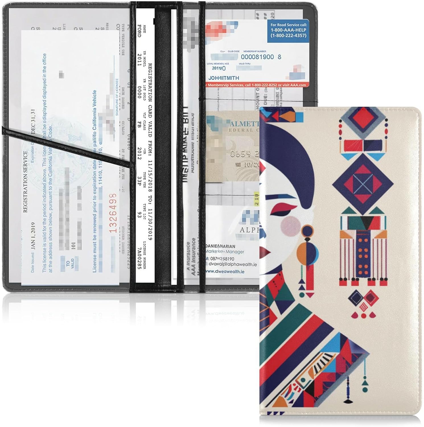 Bridal Ethnic Style Premium Leather Car Registration & Insurance Card Holder Wallet Accessories Case for Documents, Cards, License image 2