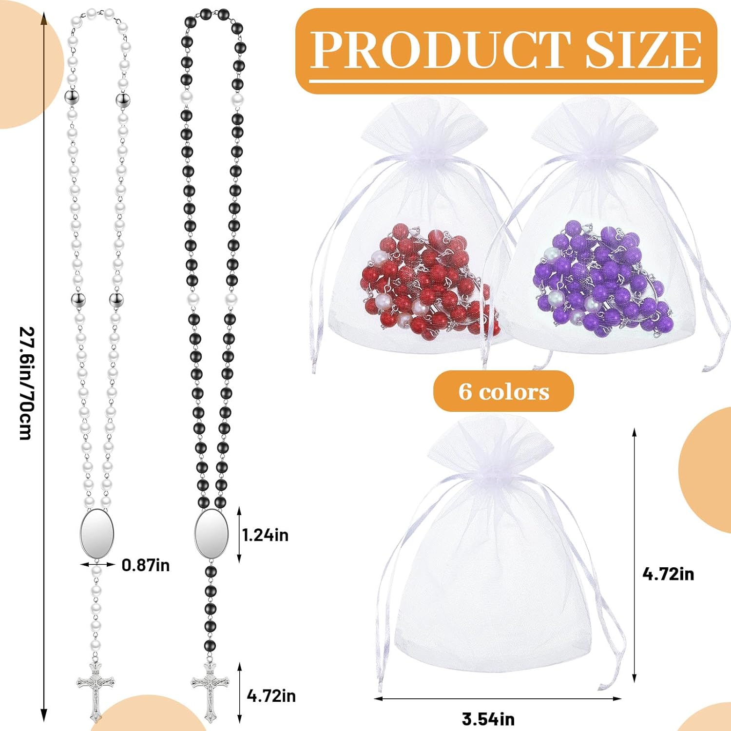 Taiyin 40 Sets Sublimation Blank Rosary Colorful Prayer Beads Heat Transfer Rosary Necklace Printable Sublimation Necklace with Organza Bags for Women Men Baptism DIY Memorial Gifts Making - Image 2