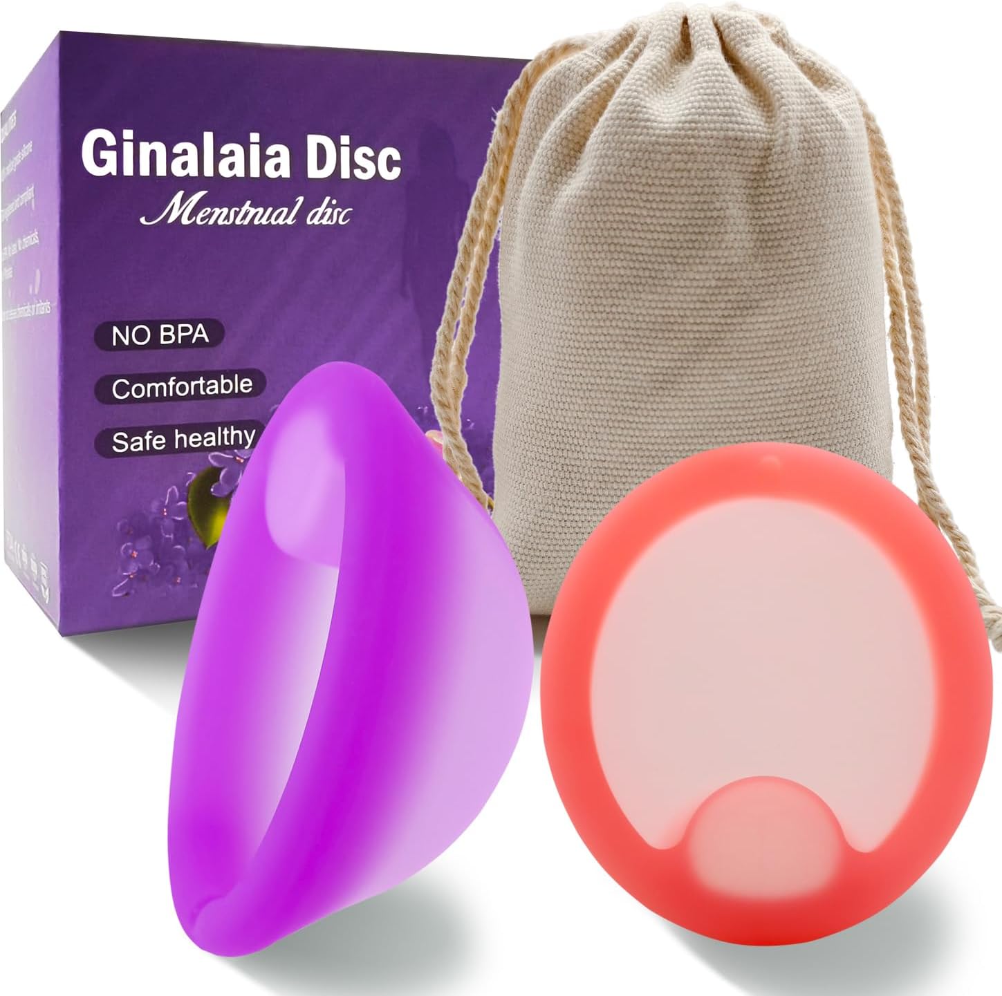 Menstrual Disc, Reusable Medical-Grade Silicone Soft, Flexible, Reusable Period disc for Women - Wear 12 Hours - Removal Notch (Purple+Pink, L+M)
