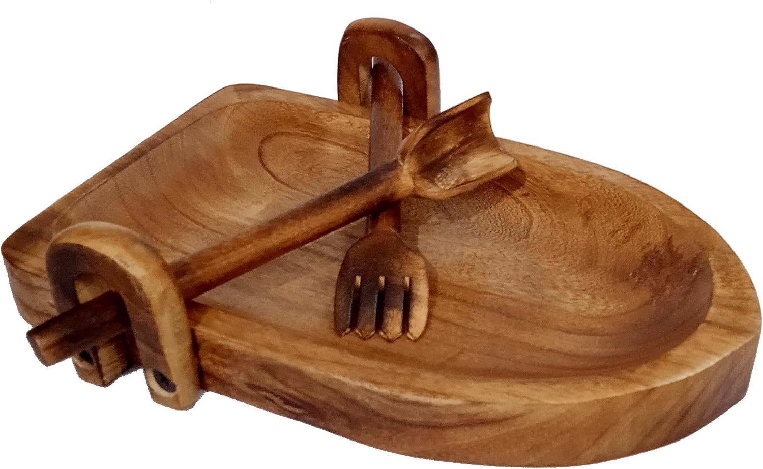 Purpledip Wooden Tray Platter for Serving Salad, Snacks, Cheese, Candies Unique Rowing Boat Design With Fork Spoon (12334)
