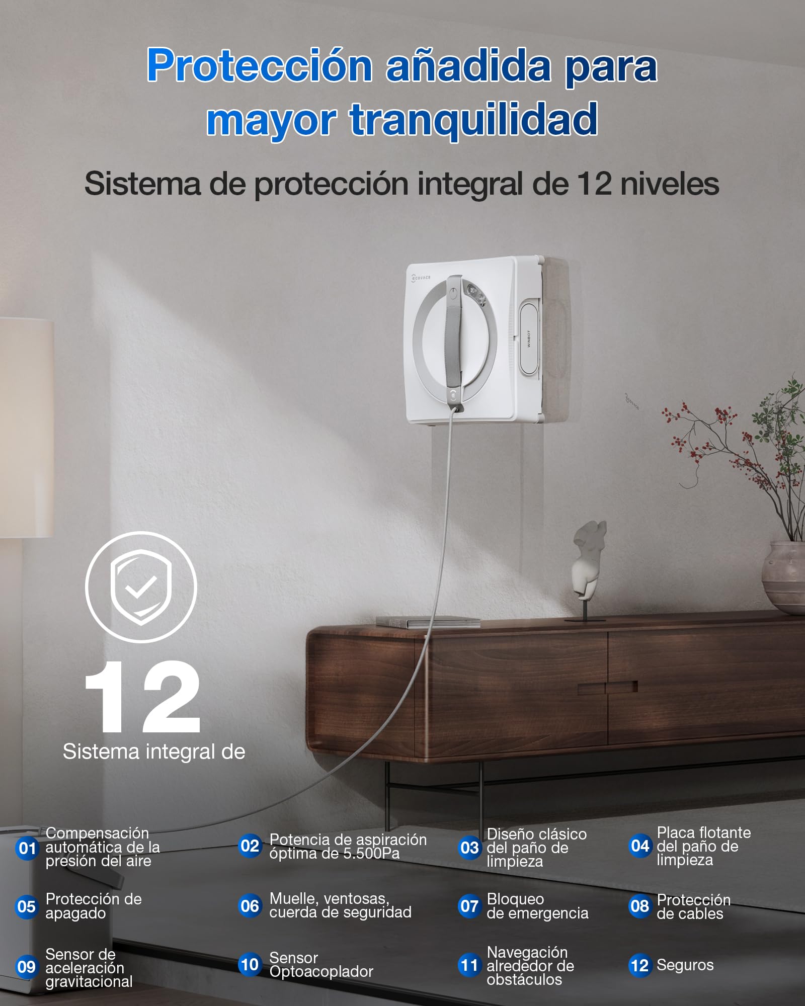 ECOVACS Winbot W2 Pro Omni Robot limpiacristales, con estación multifunción, Carga Durante el Funcionamiento, pulverizador de Agua de Triple Boquilla, protección de 12 Niveles