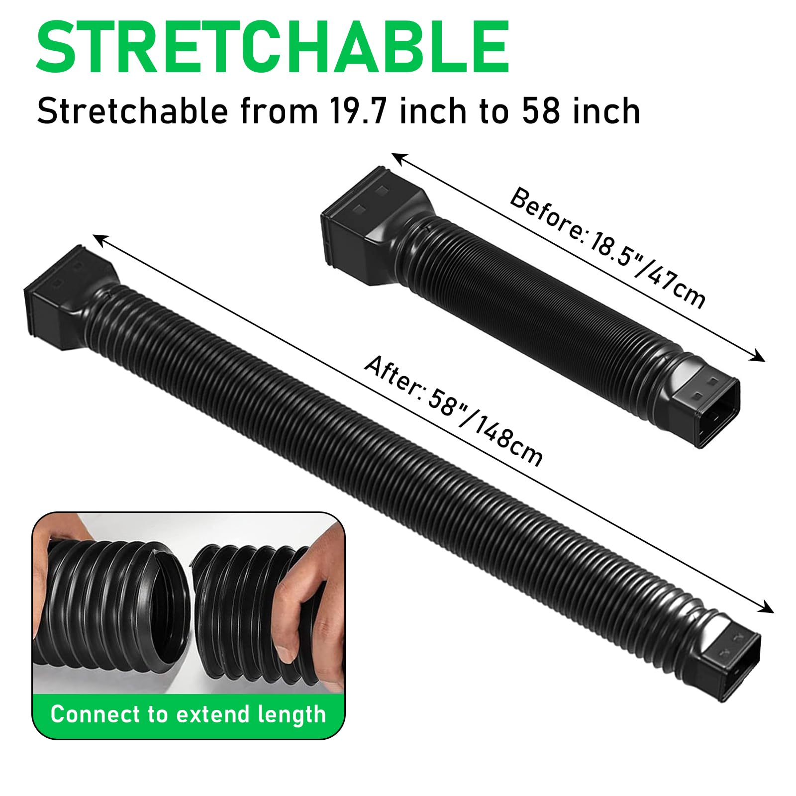 Estensione Grondaia Estensibile 47-150cm - Tubo Di Scarico Flessibile Per Grondaie, Con Adattatori E Viti - Nero - Foto 6