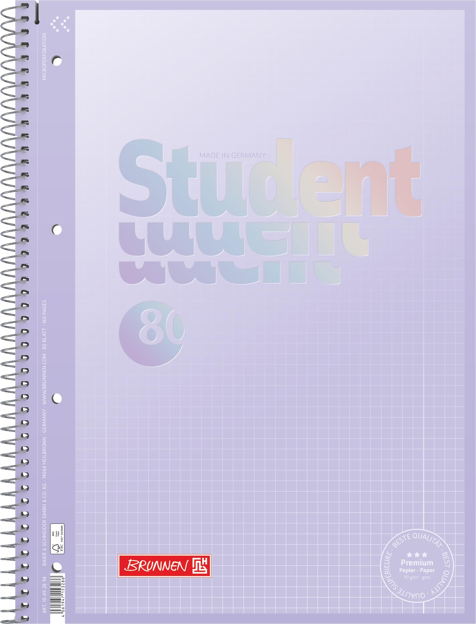 BRUNNEN Collegeblock Premium Student "Pastel 2" | A4, liniatura 28, 80 arkuszy, sortowane