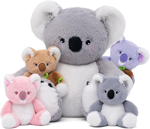 OUOZZZ Koala - Animales de peluche con bebés en el interior de 12 pulgadas, juguetes de peluche de koala con 4 bebés, juguetes de regalo para niñas