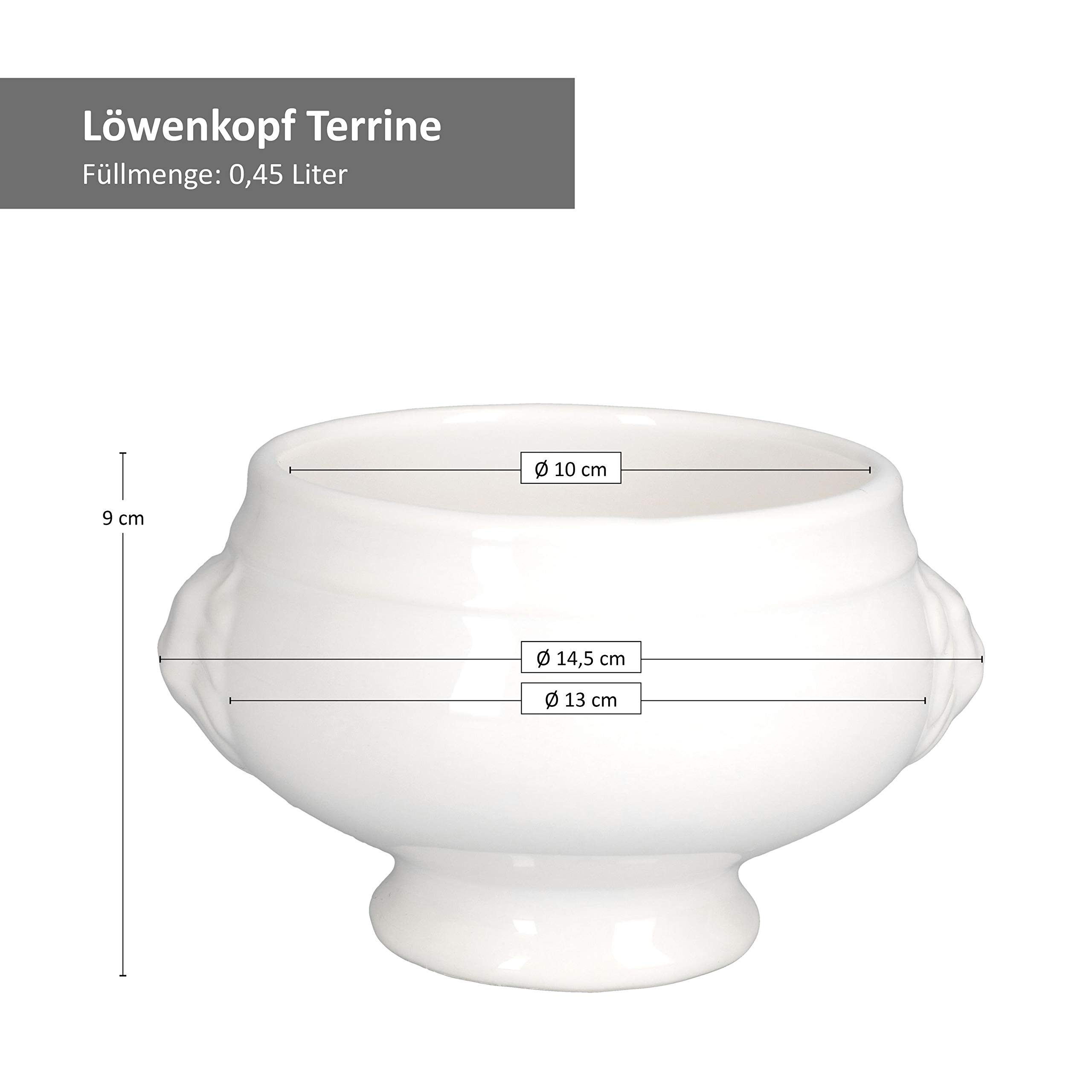 MamboCat Leo - Set di 7 tazze da zuppa con coperchio da 3 l + 6 tazze piccole da 0,45 l, set reale di ciotole da zuppa con testa di leone, in gres bianco