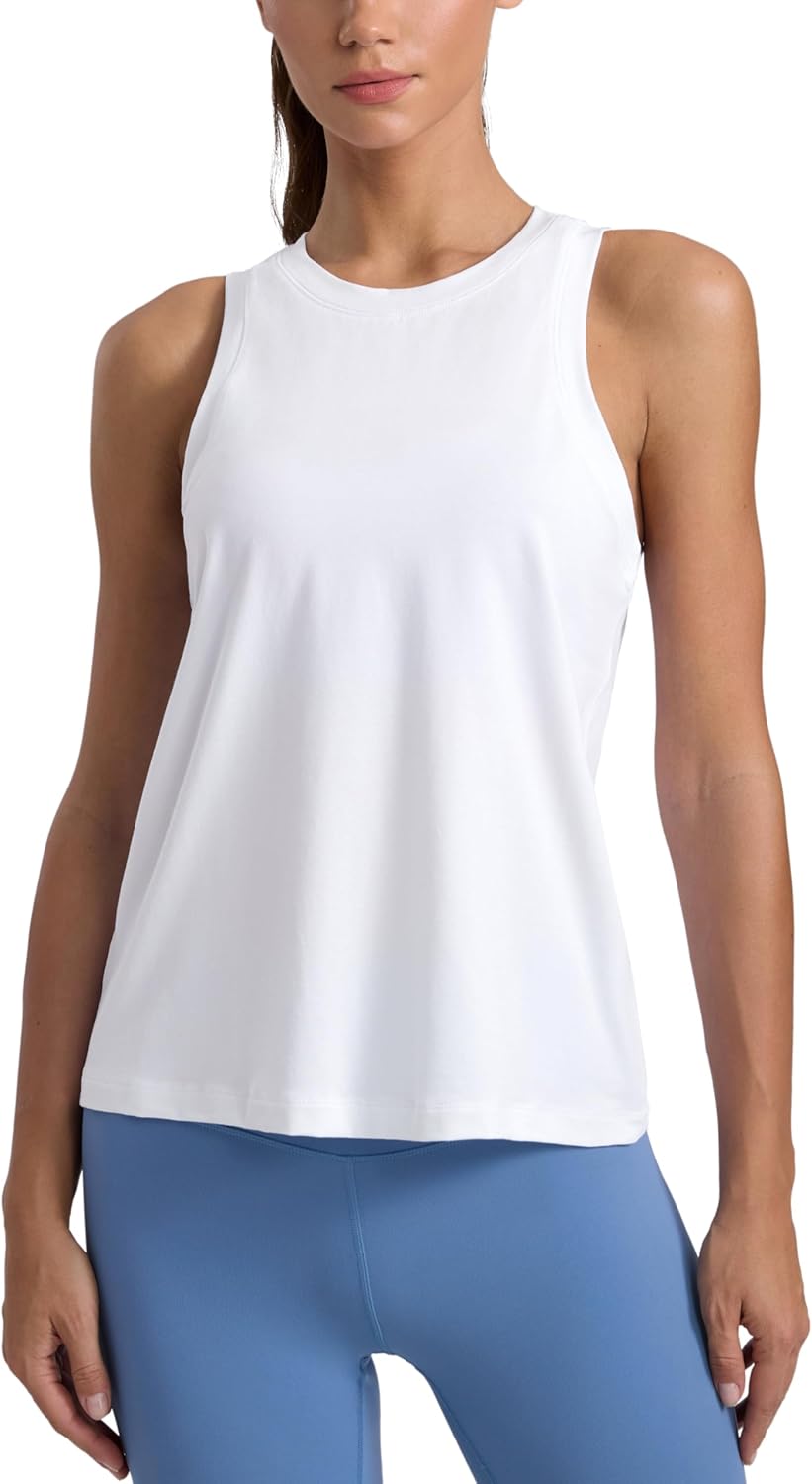 CRZ YOGA Cotton-Blend Workout Racerback Tank for Women Athletic High Neck Breathable Tops Casual Basic Sleeveless Shirts