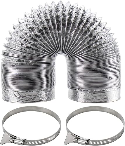 Miniatura 8 de Funmit Kit de manguera de ventilación para secadora, 4 pulgadas de diámetro por 5 pies de longitud, con 2 abrazaderas de tornillo sin fin de acero