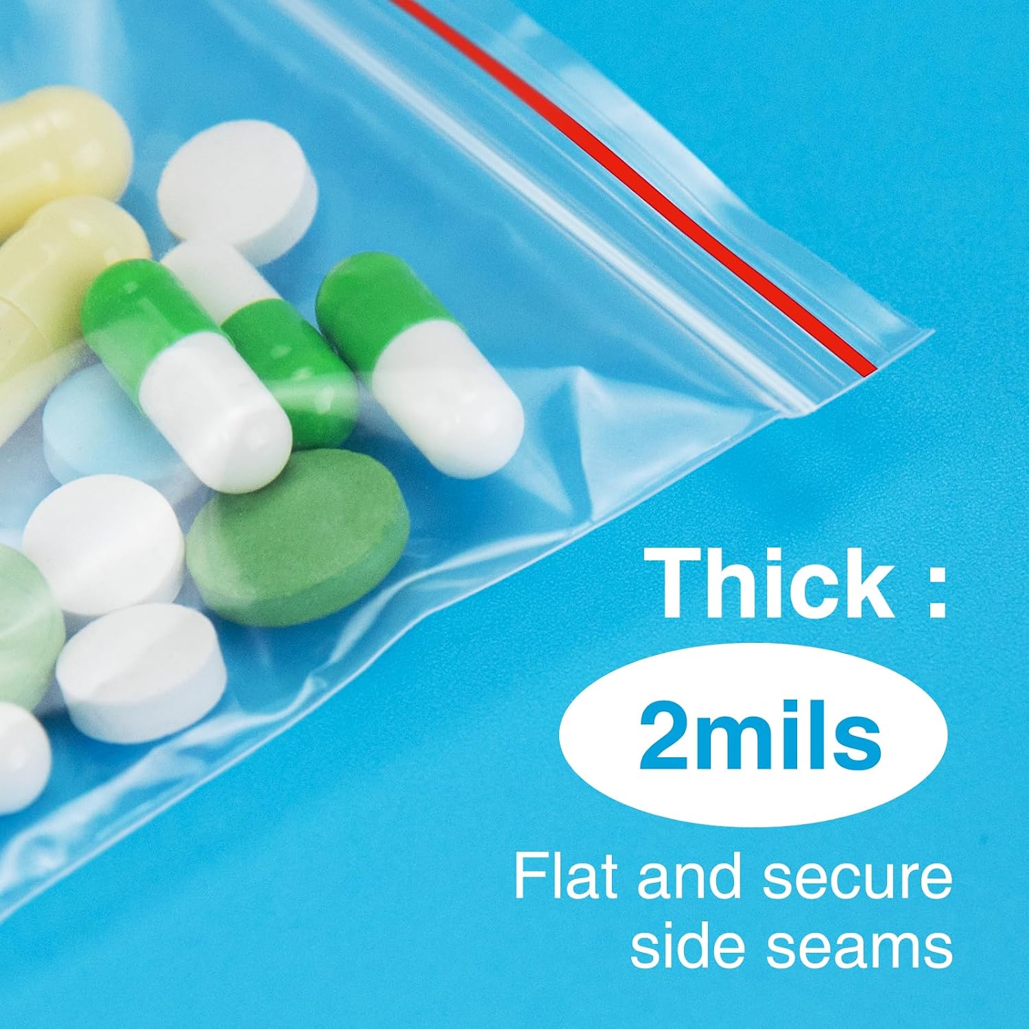 1200Pcs 2x3in Mini Plastic Zip Bags, Red Seal