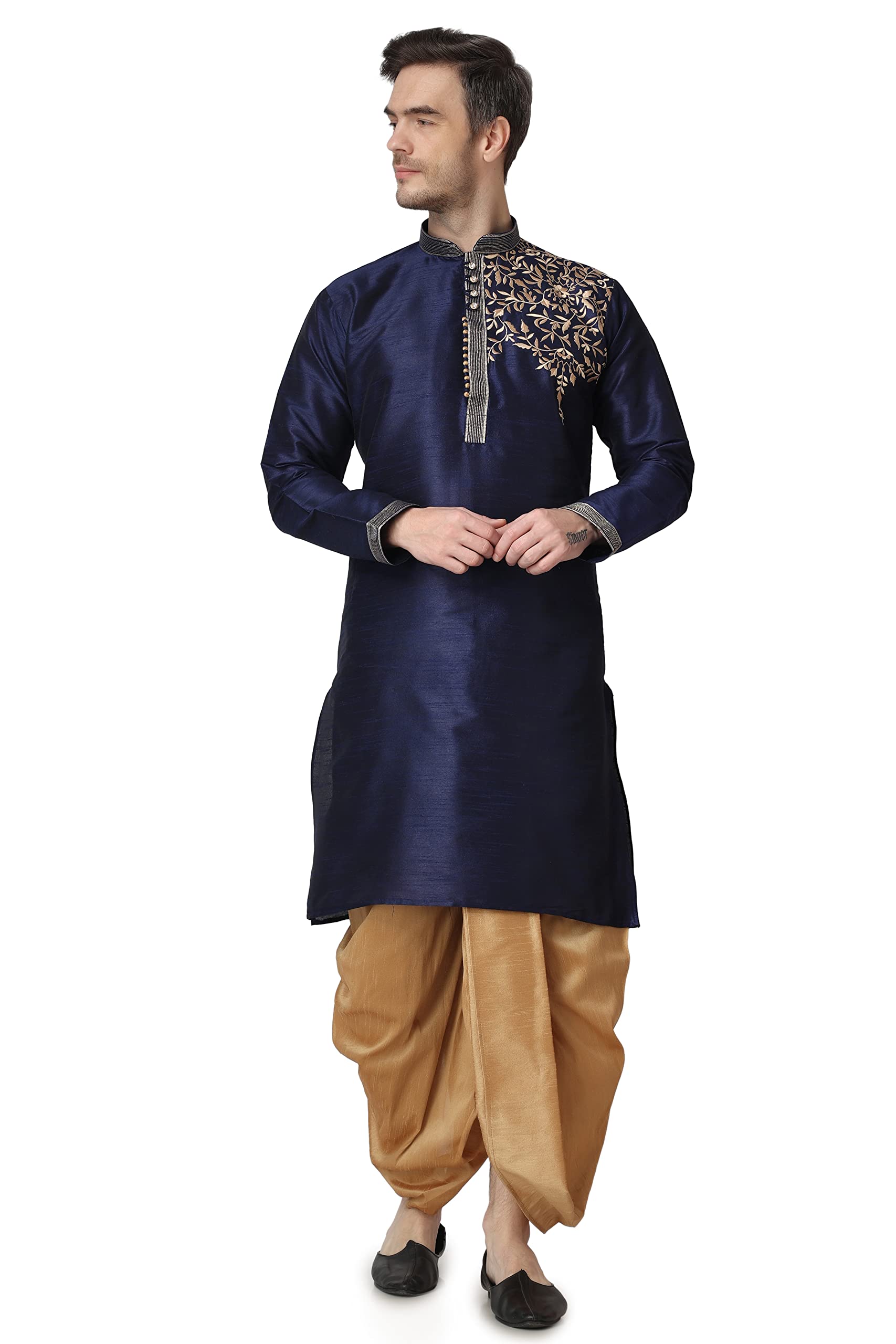 royal kurta Mens Silk Embroidered Kurta and Dhoti-picture-51