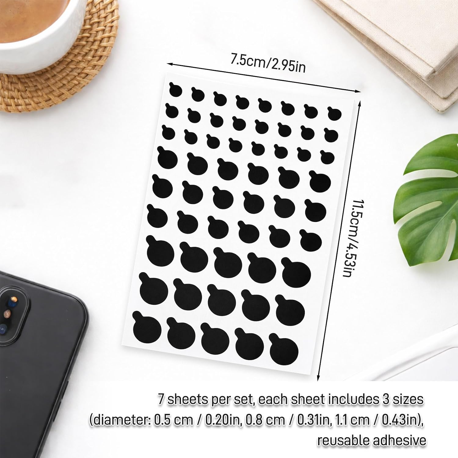 Solid Color Webcam Privacy Stickers, Anti-Peeping Camera Cover Tabs, Reusable Low-Tack Vinyl Covers, Multi-Size Black Sheets (7 Pack, Matte Finish)