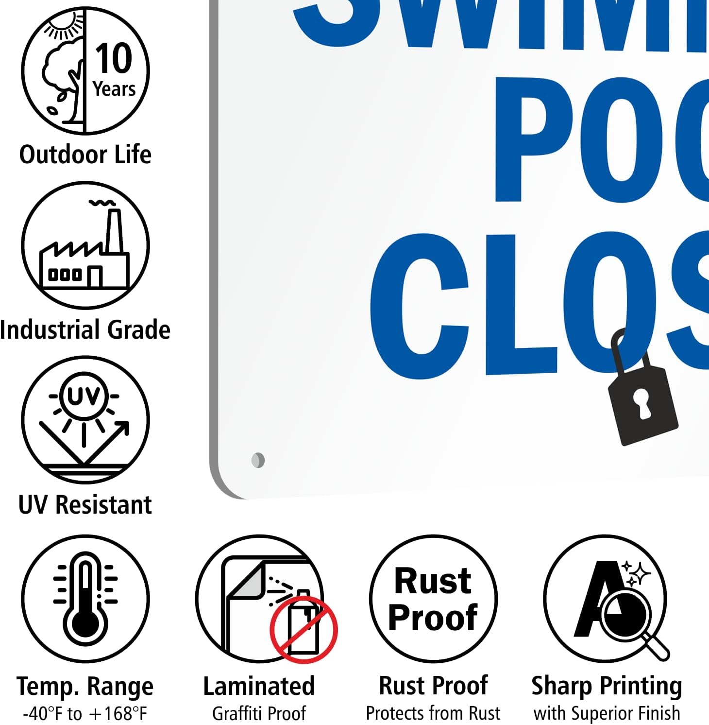 SmartSign 12 x 18 inch “Swimming Pool Closed” Metal Sign with Pre-Cleared Holes, 63 mil Laminated Rustproof Aluminum, Blue and White, Made in USA